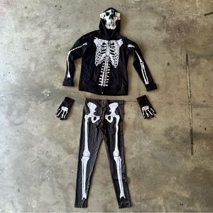 Skeleton Costume Hoodie Leggings Gloves | size small- medium